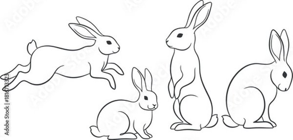 Obraz Whimsical line drawing of four playful rabbits in motion
