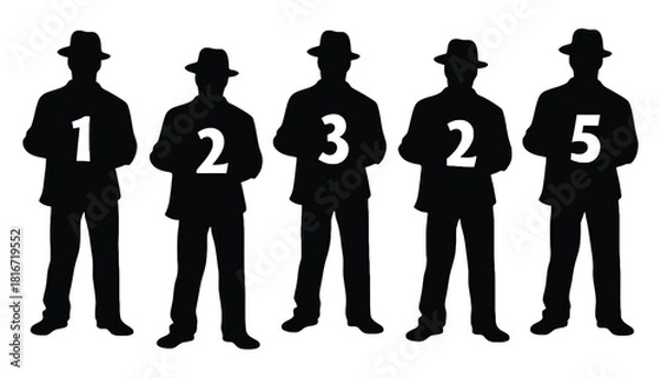 Fototapeta Silhouette men with numbers for counting and identification