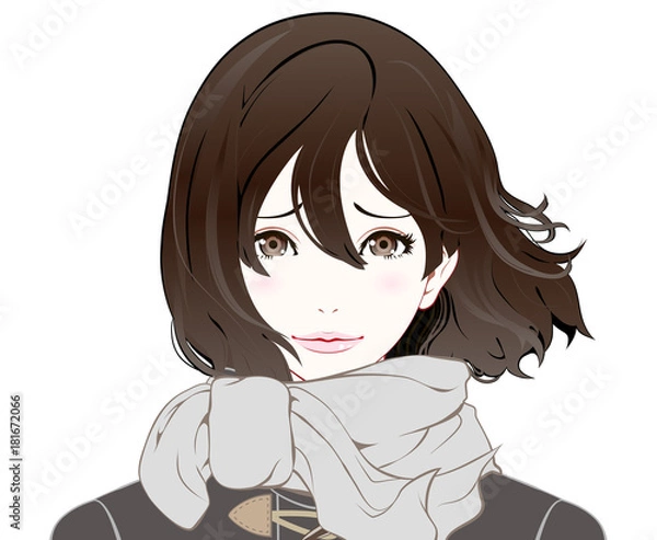 Obraz 女性の表情 / 冬服 / 照れる / なびく髪