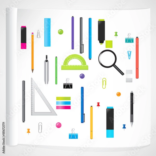 Fototapeta Vector set of colorful stationery.