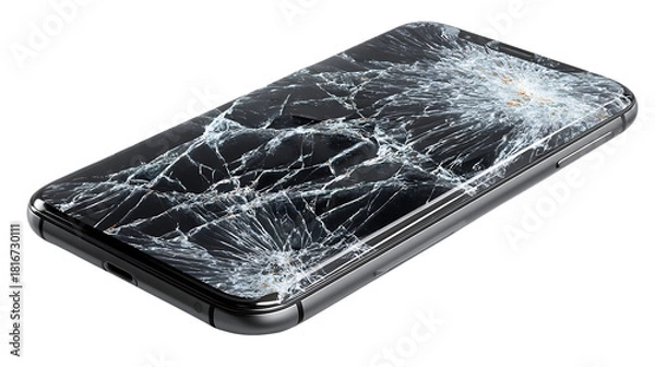 Obraz Black smartphone with a cracked screen isolated on transparent background