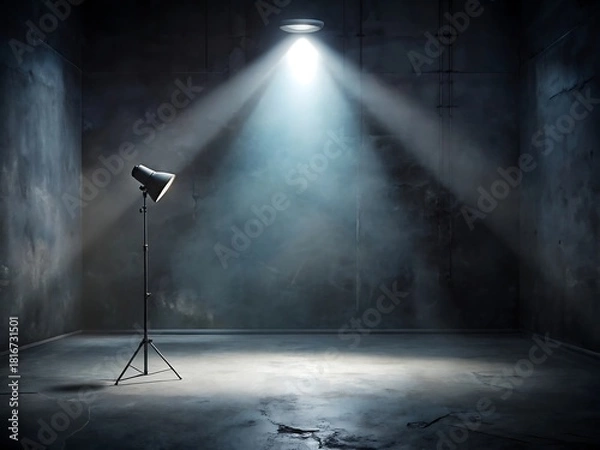 Fototapeta Spotlight illuminates dark empty room