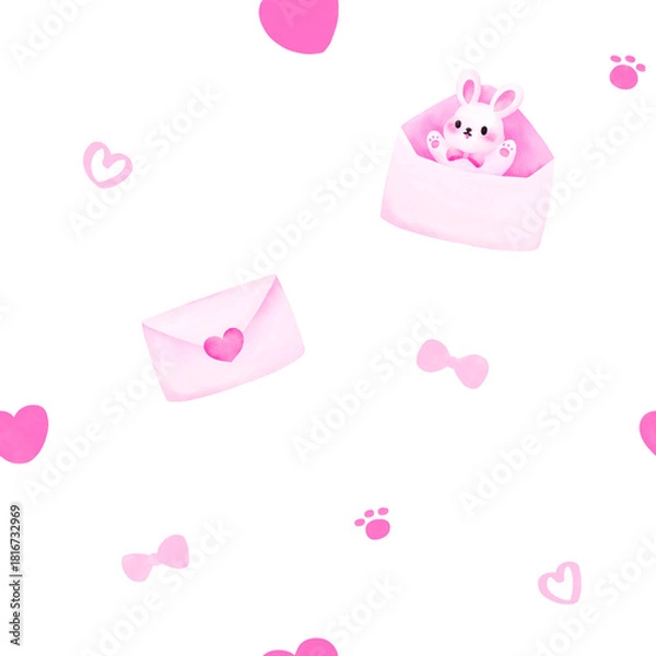 Obraz Pink Rabbit with Heart Seamless Pattern, Background