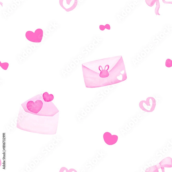 Obraz Pink Letter with Heart Seamless Pattern, Background