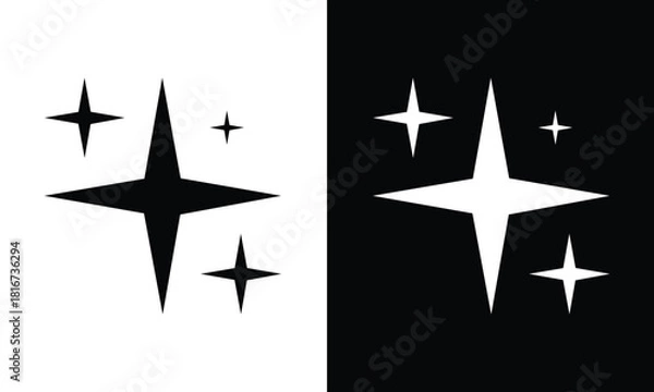 Fototapeta Sparkle star icon: a simple black and white sparkle symbol. Available as a transparent PNG and vector. Simple black and white sparkle star icon set. vector illustration eps file. 
