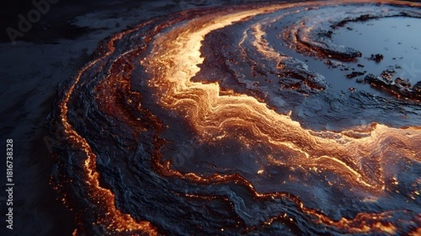 Fototapeta Mesmerizing Flow of Liquid Light on Dark Geological Surface