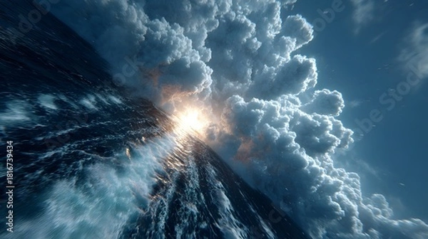 Fototapeta Dramatic Ocean Scene with Clouds and Light Breaking Through Sky