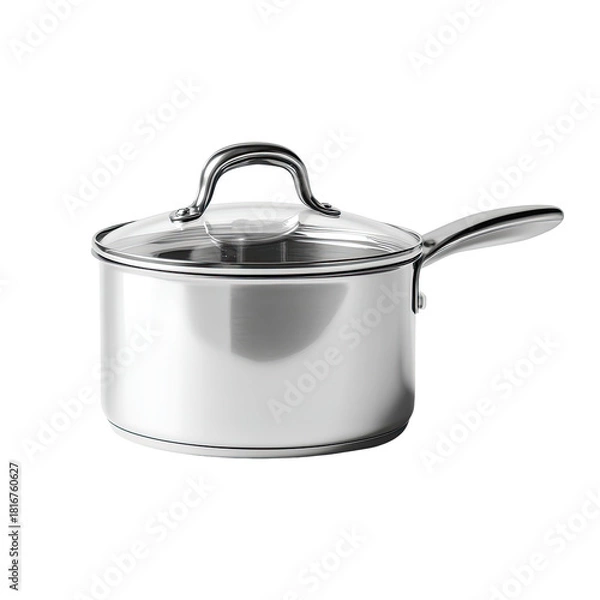 Fototapeta Gleaming metallic saucepan with a transparent lid, against a dark background