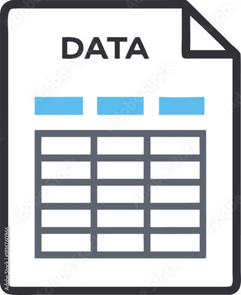 Obraz Data Sheet Icon: Flat Vector Document with Rows and Columns Representing a Spreadsheet, Excel File, Information Analysis, and Database Management Symbol