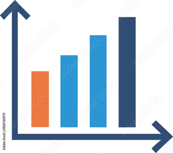 Obraz Bar Graph Icon with Rising Bars: Flat Vector Column Chart Diagram for Business Growth, Data Analysis, Statistics, Financial Reporting, and Presentation Slide Symbol.