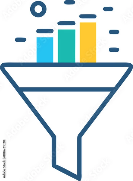 Obraz Data Funnel Chart Icon: Flat Outline Vector Symbol for Sales Conversion, Filtering Information, Business Analytics, Lead Generation, and Marketing Strategy.
