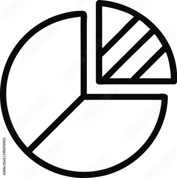 Obraz Exploded Pie Chart Icon: Line Art Graph with Separated Segment for Data Analysis, Statistics, Percentage Breakdown, Financial Reporting, and Presentation Symbol.