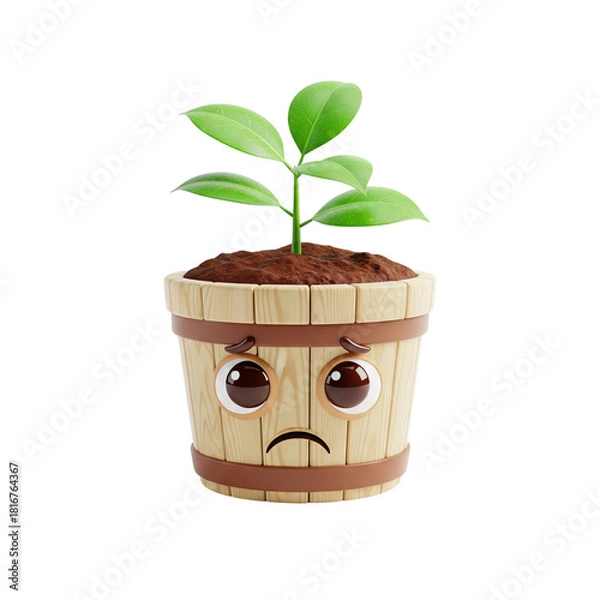 Fototapeta Sad plant in a pot isolated on transparent background, a 3d rendering concept