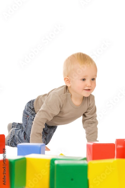 Obraz boy play with bricks