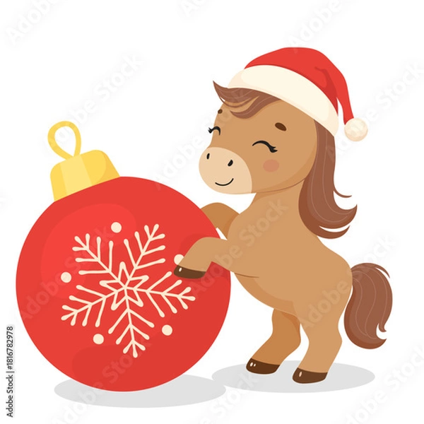 Fototapeta Cute smiling brown horse character. Symbol of New year 2026..