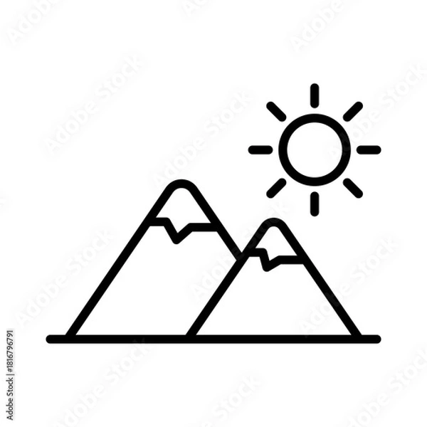 Obraz Mountain and sun icon line vector design