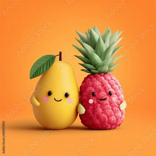 Fototapeta fresh pear and pineapple