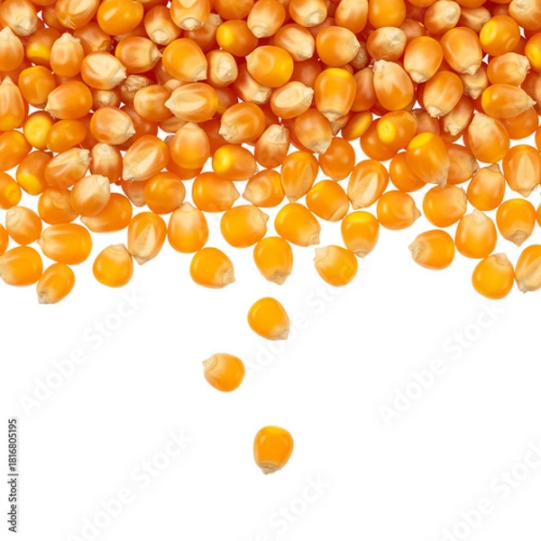 Fototapeta Heap of raw popcorn kernels isolated on transparent background, ready to be popped