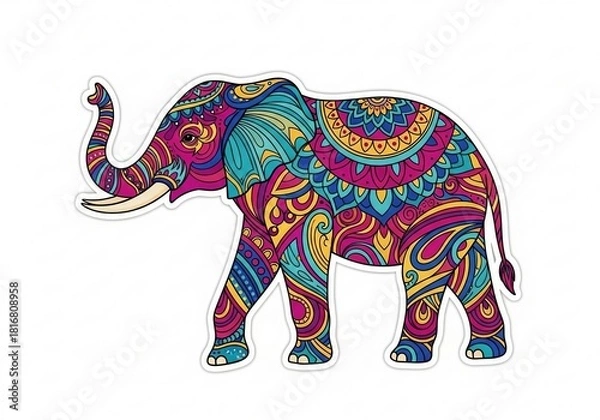 Obraz Beautiful Colorful Elephant with Intricate Patterns in a Vibrant Background