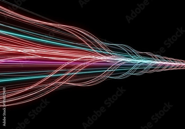 Obraz Vibrant neon light trails flow dynamically on black background