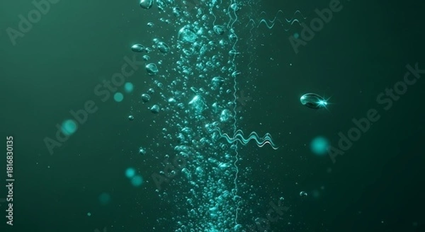Obraz Abstract teal bubbles rising underwater creating magical background effect
