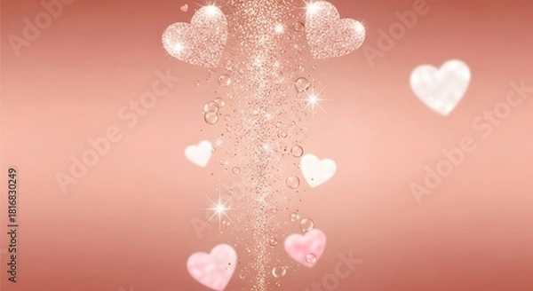 Obraz Sparkling rose gold hearts cascade with bubbles and light