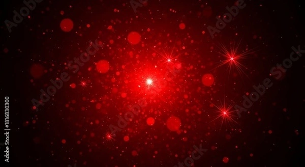 Obraz Vibrant red bokeh particles and starbursts create a dynamic celebratory atmosphere