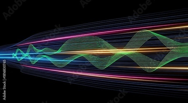 Obraz Dynamic sound waves flow with vibrant neon light trails
