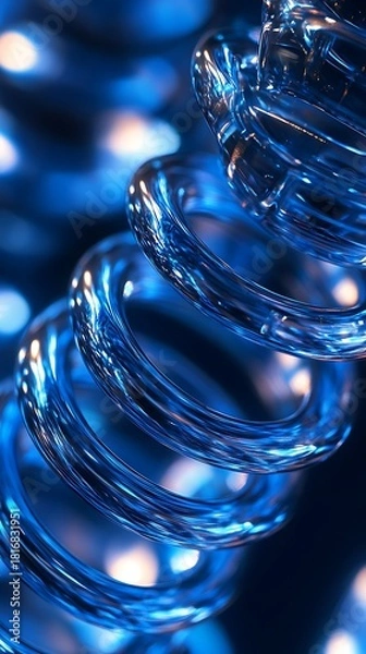 Fototapeta Abstract blue glass spiral structure, futuristic transparent coil, glowing light reflections, intricate technological design art