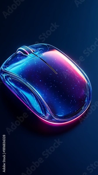 Fototapeta Futuristic transparent computer mouse with vibrant neon light effects, symbolizing advanced technology and digital innovation