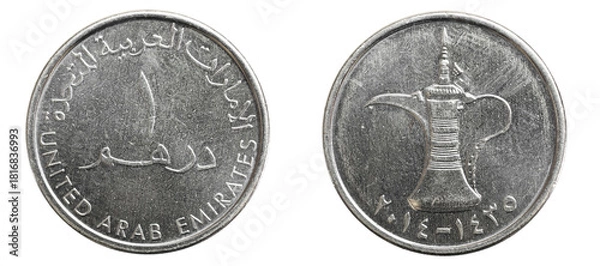 Obraz one United Arab Emirates dirham coin on a white background