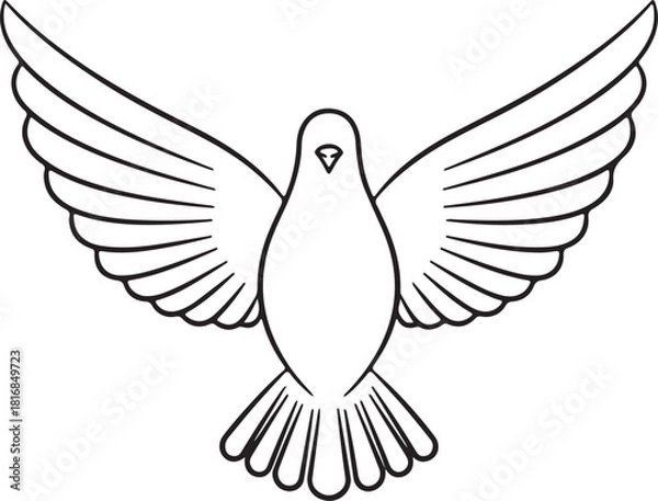 Fototapeta A simple black and white line drawing of a dove with its wings spread wide symbolizing peace and hope isolated on transparent background