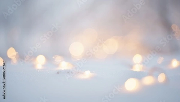 Fototapeta Soft focus warm lights on white snow background winter