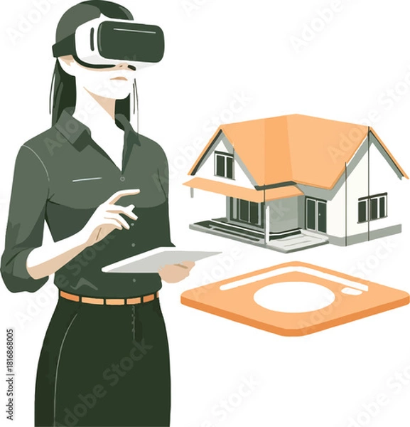 Fototapeta Woman watching cd home  through vr