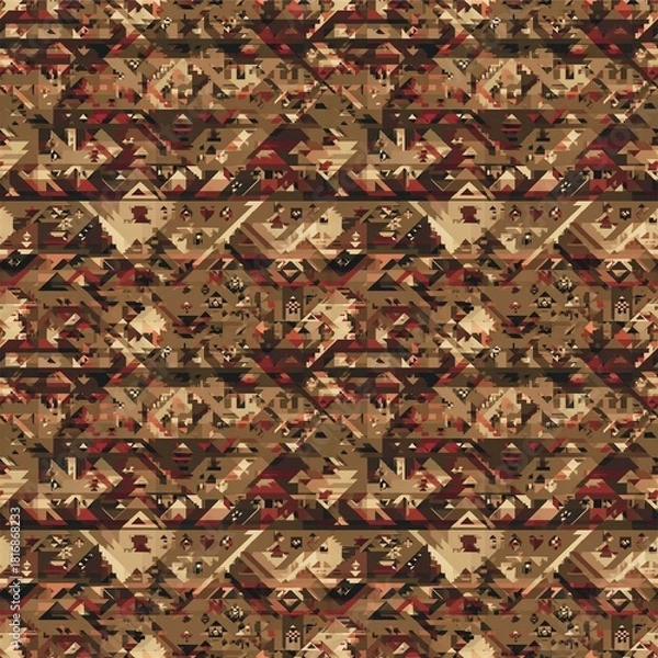 Obraz Seamless Native American inspired geometric textile pattern, warm earthy tones, high-resolution, fabric design textile pattern seamless fabric pattern, textile background 