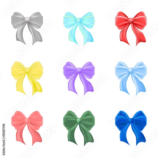 Fototapeta Set of multi-colored festive bows on a white background.