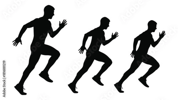 Fototapeta Running sprinter silhouettes isolated on white background, Vector