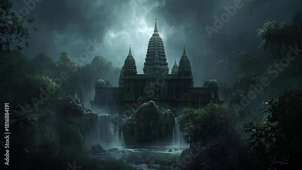 Fototapeta gloomy rainy day arieal view