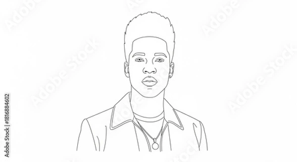Obraz Line art portrait of a cool young man with stylish hair and modern clothes, perfect for creative projects and coloring books, ready for your imagination to bring it to life