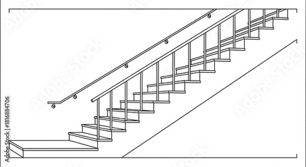 Obraz Architectural blueprint of staircase interior design, illustrating the beauty of geometric forms and clean lines in a minimalistic style, perfect for building concepts