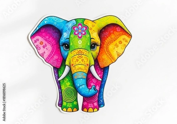 Fototapeta Cute Artistic Elephant Design Filled with Bright Colors in a Playful Background