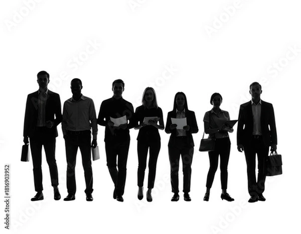 Obraz Silhouette of diverse business team walking together towards brighter future