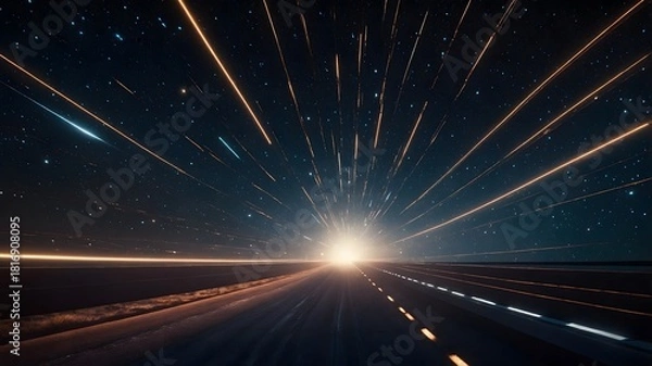 Fototapeta Speed Light Trails on Highway at Night, Futuristic Motion Effect
