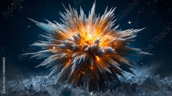 Obraz Fiery Abstract Explosion With Bright Energy Particles And Expanding Motion
