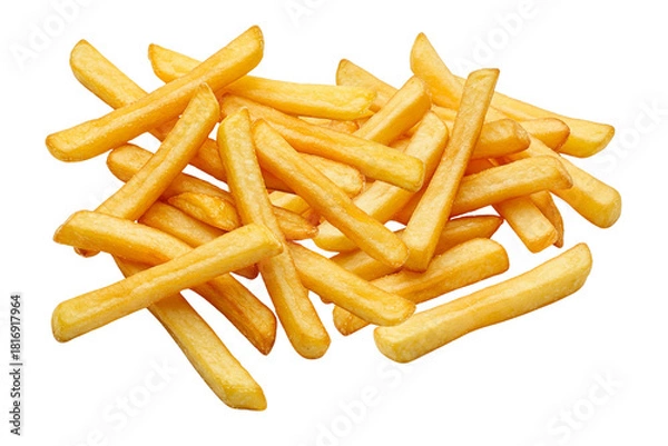 Fototapeta PNG image of Delicious golden french fries piled high perfect for fast food menus and restaurant promotions with crispy texture and appetizing presentation on transparent background