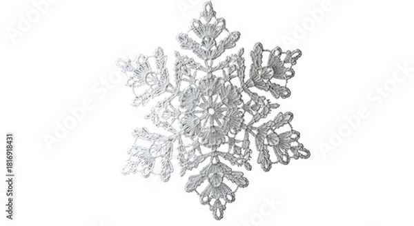Fototapeta Sparkling silver snowflake ornament isolated on white background.