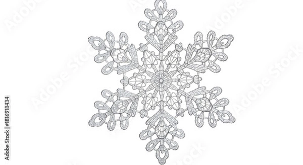 Fototapeta Sparkling Crystal Snowflake Ornament Isolated on White Background.