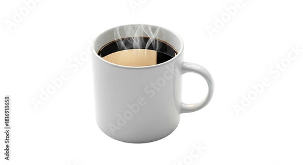 Fototapeta Steaming coffee in a white mug ready to drink isolated.
