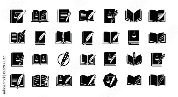 Obraz Collection of minimalistic icons representing law, education, and writing themes
