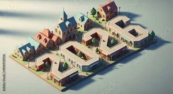 Fototapeta Isometric view of a miniature town forming the digits of the year twenty twenty six on a flat surface